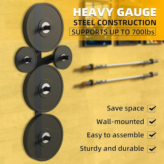 Weight Plate Storage Rack, Wall Mounted Bumper Plate Weight Rack Storage, Space Saving Strength Training Plate Trees for Garage Home Gym Strength Training, Load Up to 700 LBS, 3-Peg, Fit 2" Plates