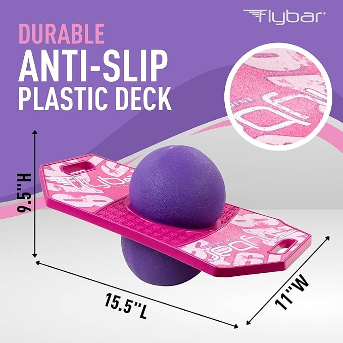 Flybar Pogo Trick Ball for Kids, Bounce Board for Boys and Girls Ages 6+, Up to 160 lbs, Includes Pump, Easy to Carry Handle, Durable Plastic Deck Indoor, Outdoor Toy Pogo Jumper,