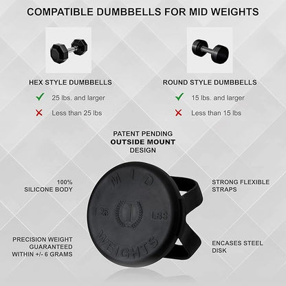 Mid Weights Silicone Microweights For Round or Hex Dumbbells, 1.25 lb. Add On Weight For Dumbbells, Fractional Weights To Add 1.25 or 2.5 lbs, 4 pcs.