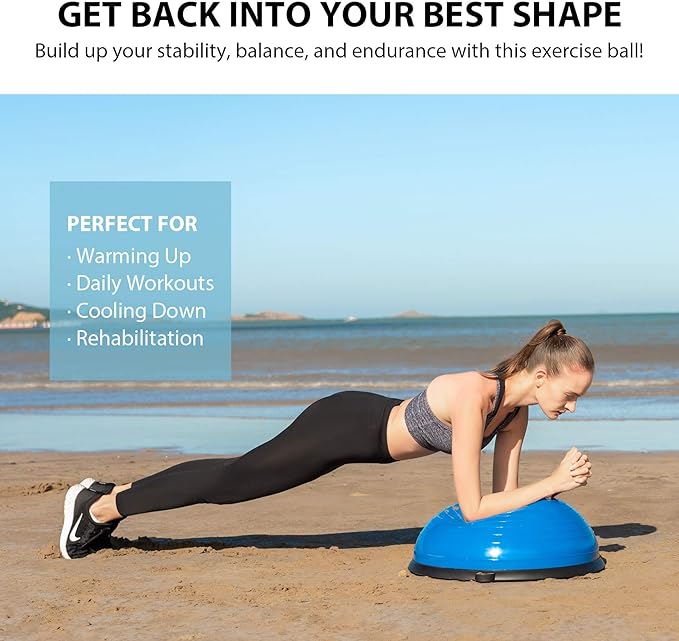 ZELUS Balance Ball Trainer with Resistance Bands and Foot Pump, Inflatable Yoga Ball for Home Gym Workouts, 23 Inch Exercise Half Ball for Balance Training Core Strength Fitness More, 330lb Cap