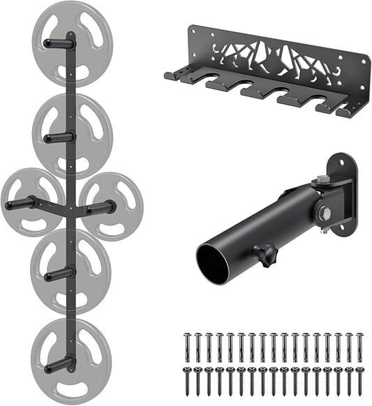 Kipika Gym Organizer Set Wall Mounted Weight Plate Storage Rack Barbell Storage Rack with T-Bar Row Landmine Platform Attachment Durable Steel Construction Easy Installation