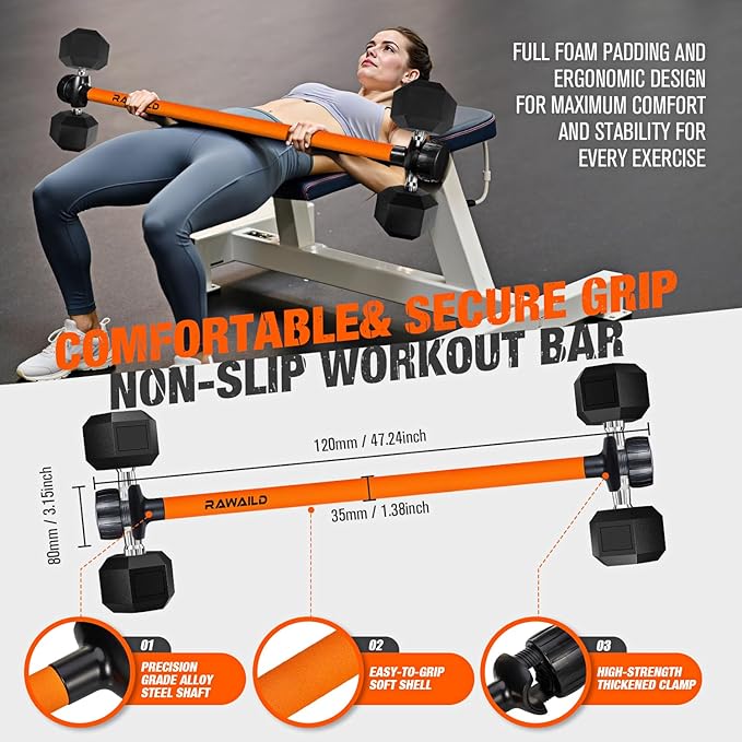 Dumbbell Converter, Convert Dumbbells to Barbell Set, Weight Bar for Bench Presses, Squats, Hip Thrust, Deadlifts, Home Weightlifting and Strength Training, Up to 300lbs, Versatile Home Gym Equipment