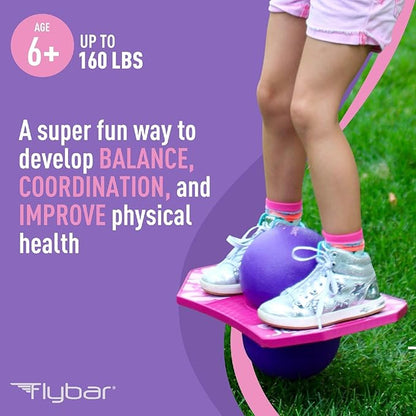 Flybar Pogo Trick Ball for Kids, Bounce Board for Boys and Girls Ages 6+, Up to 160 lbs, Includes Pump, Easy to Carry Handle, Durable Plastic Deck Indoor, Outdoor Toy Pogo Jumper,