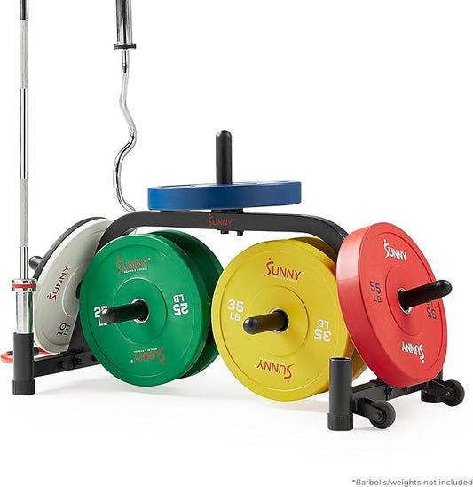 Sunny Health & Fitness Multi-Weight Storage Rack Stand for Dumbbells, Kettlebells, Olympic Weight Plates, Barbell, Medicine Ball
