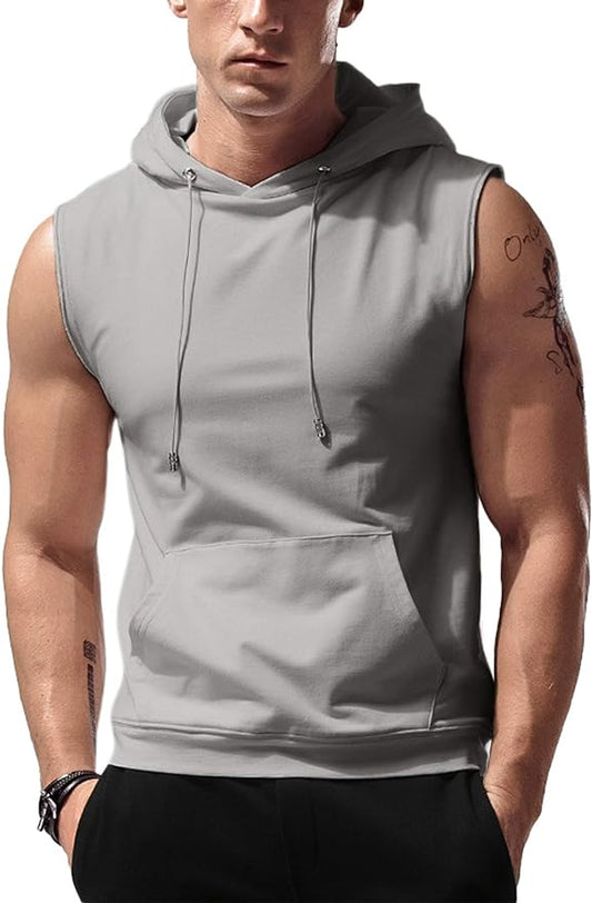 Babioboa Men's Workout Hooded Tank Tops Sleeveless Gym Hoodies Bodybuilding Muscle Cut Off T-Shirts