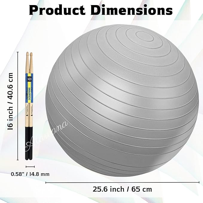 Atarvana Cardio Drumming Equipment Set, Extra Thick Yoga Ball with Pump & Cardio Drumming Sticks with Grips, Aerobic Exercise Ball Drumsticks Workout Set for Stability, Rhythm, Gymnastics