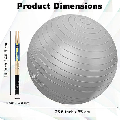Atarvana Cardio Drumming Equipment Set, Extra Thick Yoga Ball with Pump & Cardio Drumming Sticks with Grips, Aerobic Exercise Ball Drumsticks Workout Set for Stability, Rhythm, Gymnastics