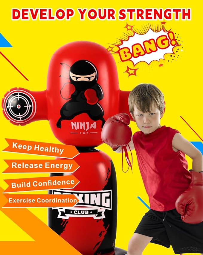 Punching Bag for Kids,New Upgraded 360°Rotating Kids Punching Bag,Inflatable Boxing Bag Toy for Boys Girls, Christmas Birthday Gift for Kids Age 3-12