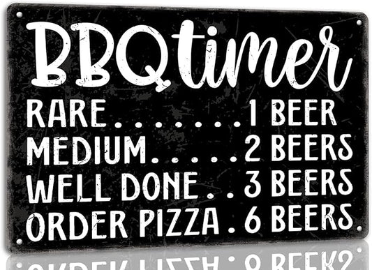 Funny Bbq Timer Metal Tin Sign Retro Bbq 8x12 Inch