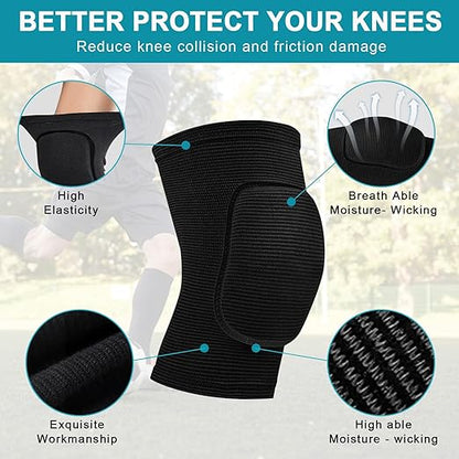 2 Pair Stretchy Knee Pads Knee Brace Sleeve for Men Women Youth Protective Knee for Volleyball Football Dance Tennis Running Cycling Workout Climbing Jogging (black and grey, Large)