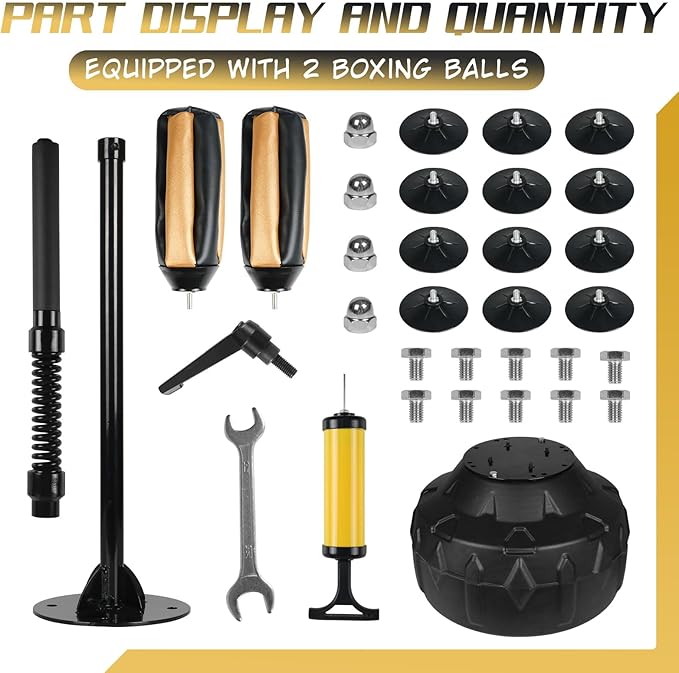 Standing Reflex Speed Bag with Thick Base, Adjustable Height & Reinforced Spring (Golden Black)