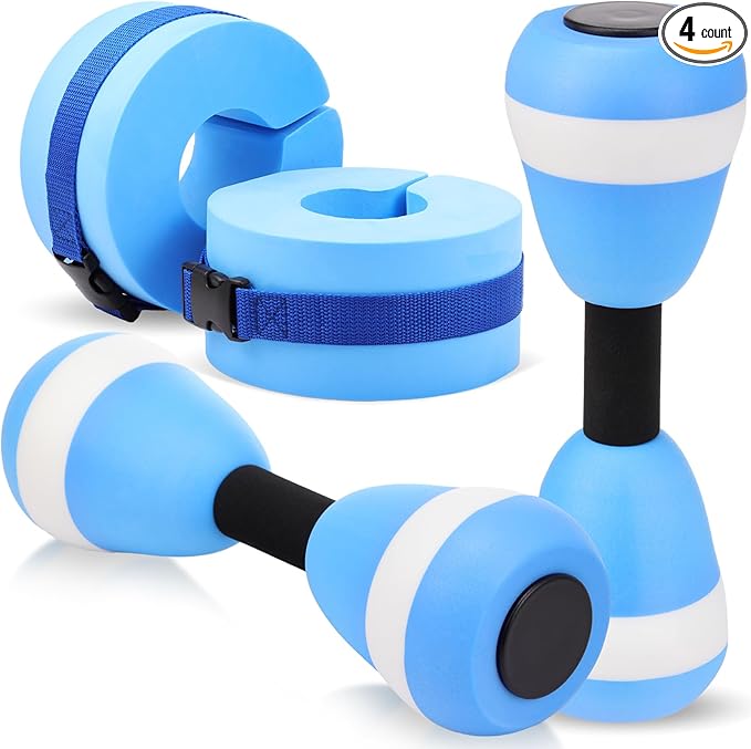 Water Aerobics Set for Aquatic Exercise 2 Pcs Foam Dumbbells 2 Pcs Foam Aquatic Cuffs Ankle Arm Pool Resistance Fitness Equipment Weights Equipment for Training Water Workouts