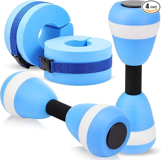 Water Aerobics Set for Aquatic Exercise 2 Pcs Foam Dumbbells 2 Pcs Foam Aquatic Cuffs Ankle Arm Pool Resistance Fitness Equipment Weights Equipment for Training Water Workouts