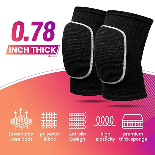 Volleyball Knee Pads,Knee Pads for Women,Men,Kids,Girls,Knee Brace for Basketball Volleyball Football Dance Yoga Tennis Running Cycling Workout Climbing (Black White, Large)