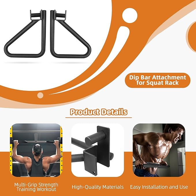 Dip Bar Attachment for Squat Rack, Multi Grip for Strength Training, Pull up, Push up 2x2 inch Power Cage Squat Rack, Pair