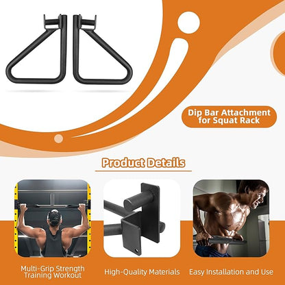 Dip Bar Attachment for Squat Rack, Multi Grip for Strength Training, Pull up, Push up 2x2 inch Power Cage Squat Rack, Pair
