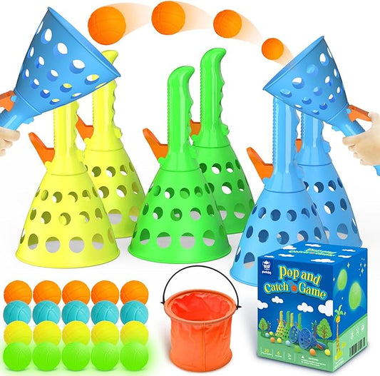 Pop and Catch Ball Game with 15 Ping 5 Glow 6 Catch