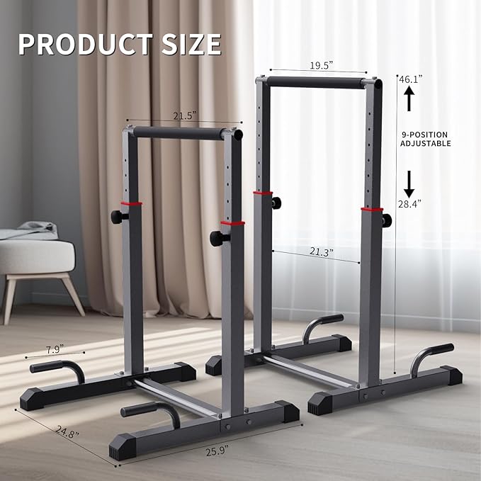 K KiNGKANG Dip Bar Station Set 9 Level 1200lbs Heave