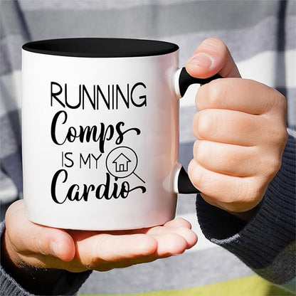Retreez Funny Mug - Running Comps is My Cardio Realtor Real Estate Agent 11 Oz Ceramic Coffee Mugs - Funny, Sarcasm, Motivational, Inspirational birthday gift - White Mug with Black Handle and Inner