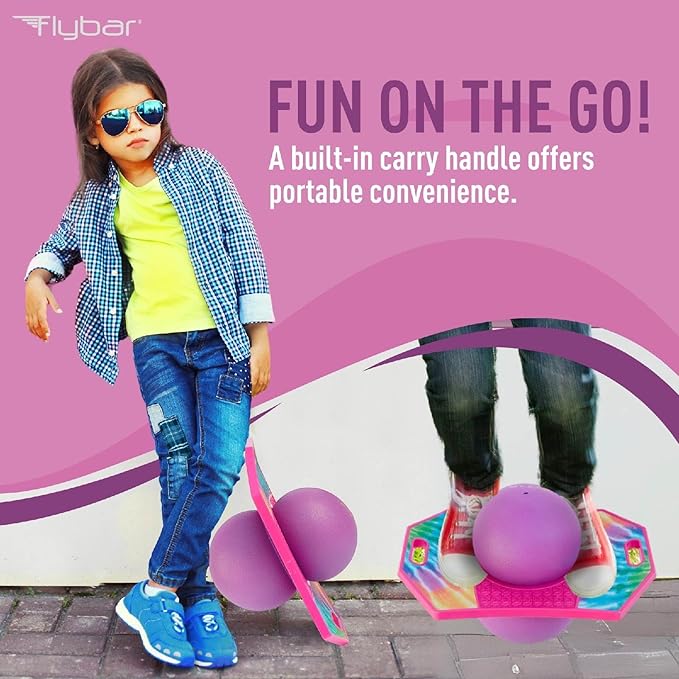 Flybar Pogo Trick Ball for Kids, Bounce Board for Boys and Girls Ages 6+, Up to 160 lbs, Includes Pump, Easy to Carry Handle, Durable Plastic Deck Indoor, Outdoor Toy Pogo Jumper,