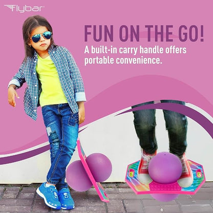 Flybar Pogo Trick Ball for Kids, Bounce Board for Boys and Girls Ages 6+, Up to 160 lbs, Includes Pump, Easy to Carry Handle, Durable Plastic Deck Indoor, Outdoor Toy Pogo Jumper,