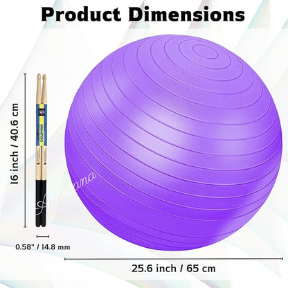 Atarvana Cardio Drumming Equipment Set, Extra Thick Yoga Ball with Pump & Cardio Drumming Sticks with Grips, Aerobic Exercise Ball Drumsticks Workout Set for Stability, Rhythm, Gymnastics
