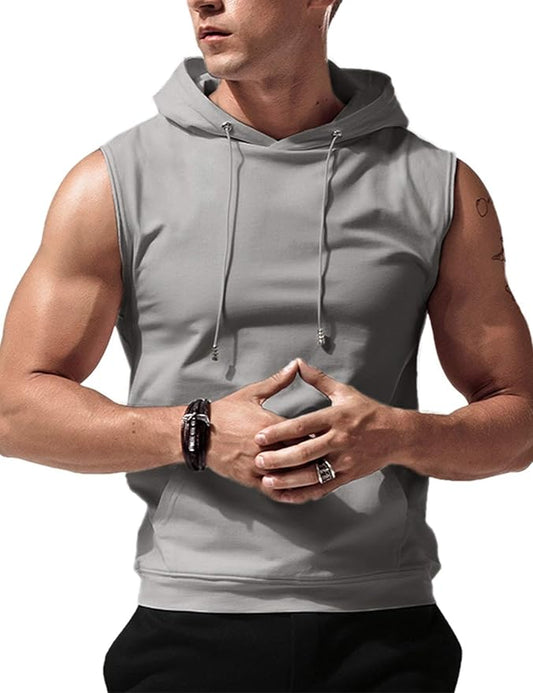 Babioboa Men's Workout Hooded Tank Tops Sleeveless Gym Hoodies Bodybuilding Muscle Cut Off T-Shirts