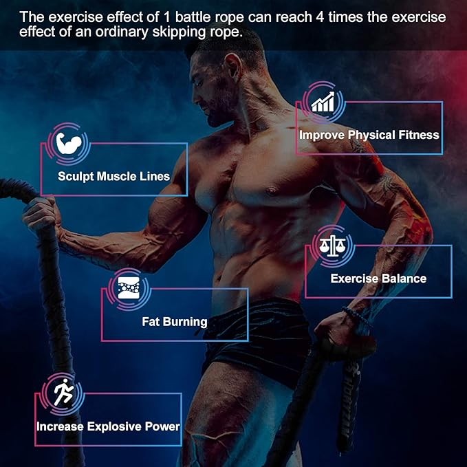 Battle Rope Workout Equipment 30FT Exercise Heavy Weighted