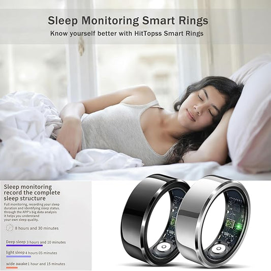 HitTopss Smart Ring, Fitness Sleep Health Tracker Rings for Men Women, No APP Subscription, Sleep Tracking, Heart Rate, Blood Oxygen, IP68 Waterproof (Silver,10#)