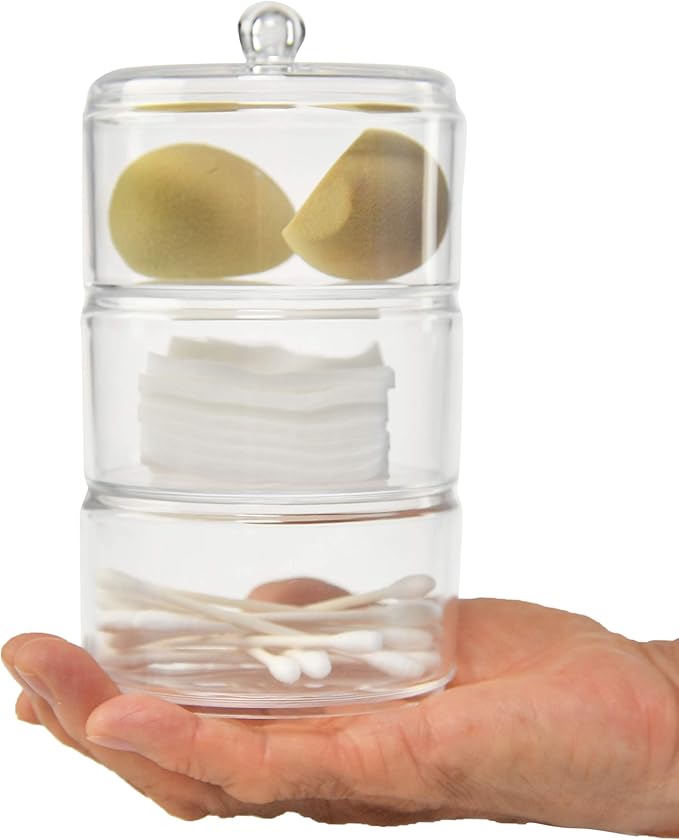 Home-X Cotton Ball and Swabs Holder 3-Level Apothecary