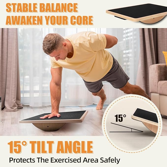 Balance Board Training Wooden Professional Fitness Wobble Board Adult Non-Slip Yoga Two-Way Silent Balance Board