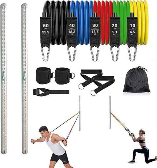Adjustable Resistance Band Wall Anchor - Space Saver 2 Rails, 2 Cars 10-150LBS Exercise