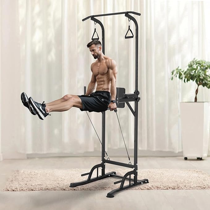 VEVOR Power Tower Dip Station 10-Level Height 7-Level Adjustable 440LBS