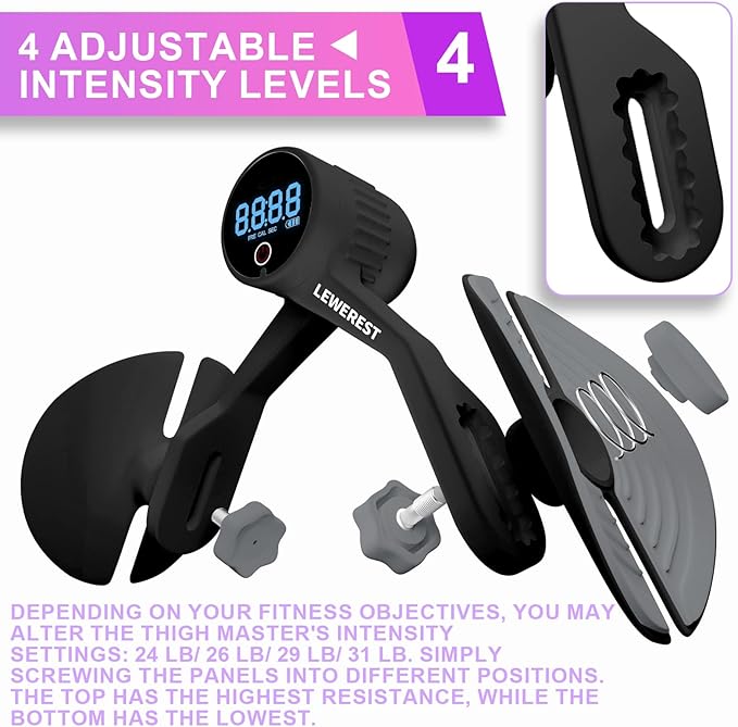 Thigh Master Thigh Exerciser with Counter Rechargeable 4 Levels 360° Rotatable
