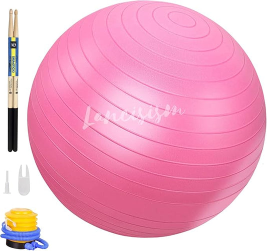 Cardio Drumming Equipment Set - 26" Exercise Ball with Pump and Weighted Cardio Drumming Sticks with Grips - Fitness Yoga Ball Drumsticks Workout for Balance, Rhythm, Aerobic Moves, Dance, Gymnastics