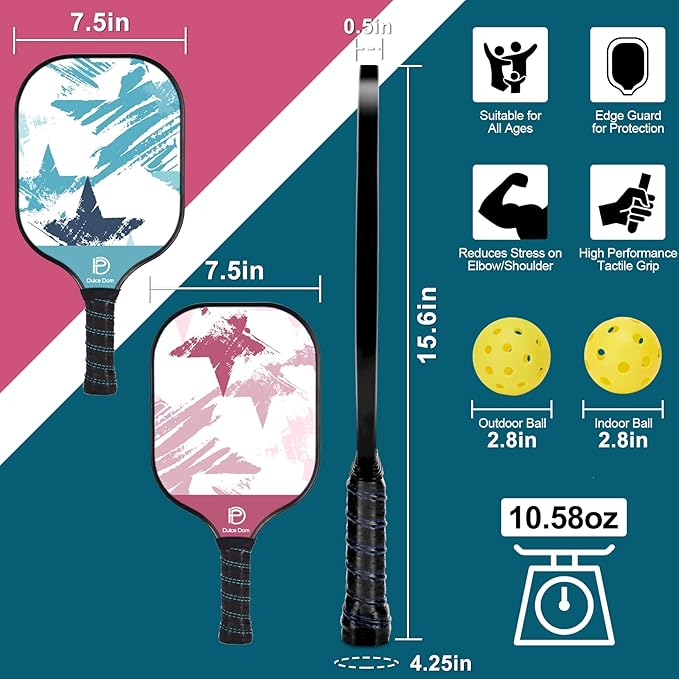 DULCE DOM Pickleball Paddles 2/4 with 4 Pickleball