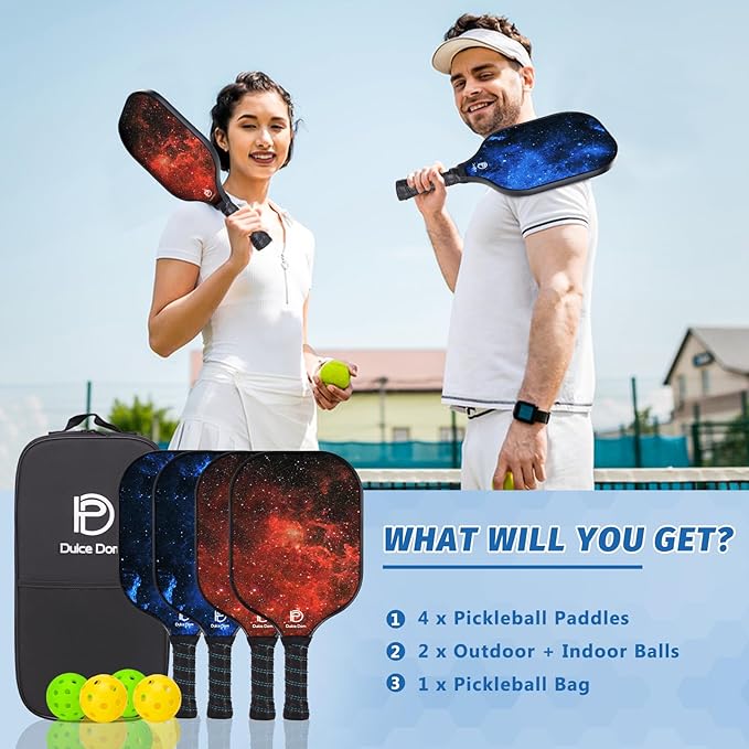 DULCE DOM Pickleball Paddles 2/4 with 4 Pickleball