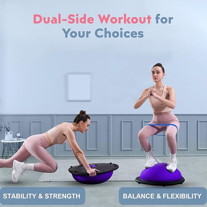 Half Balance Ball Trainer, Inflatable Half Exercise Ball Balance Trainer with Pilates Ball & Resistance Bands, Non-Slip Half Yoga Ball for Home Gym Full Body Workouts