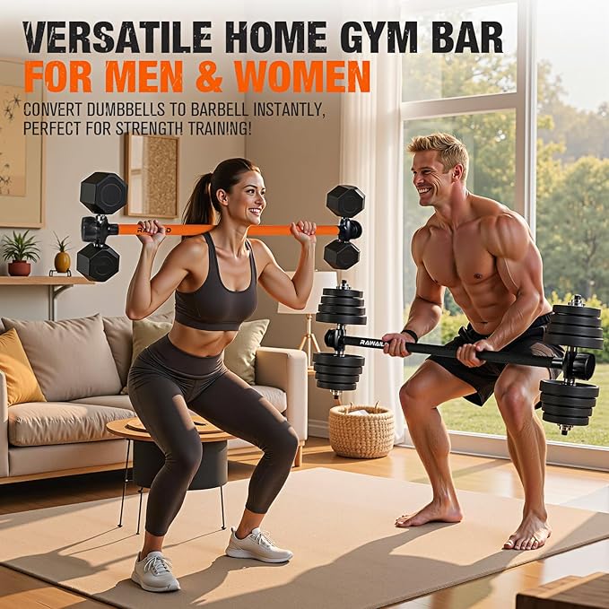 Dumbbell Converter, Convert Dumbbells to Barbell Set, Weight Bar for Bench Presses, Squats, Hip Thrust, Deadlifts, Home Weightlifting and Strength Training, Up to 300lbs, Versatile Home Gym Equipment