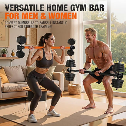Dumbbell Converter, Convert Dumbbells to Barbell Set, Weight Bar for Bench Presses, Squats, Hip Thrust, Deadlifts, Home Weightlifting and Strength Training, Up to 300lbs, Versatile Home Gym Equipment
