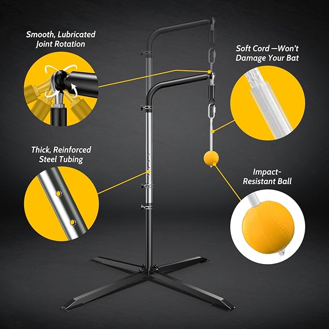2-in-1 Baseball & Softball Swing Trainer with Batting Tee – Adjustable Height 30"-46", Heavy-Duty X-Base for Stable Hitting, Practice Equipment for Home, Backyard, Kids & Teens