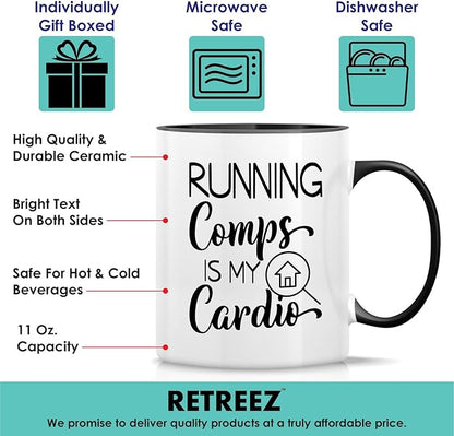 Retreez Funny Mug - Running Comps is My Cardio Realtor Real Estate Agent 11 Oz Ceramic Coffee Mugs - Funny, Sarcasm, Motivational, Inspirational birthday gift - White Mug with Black Handle and Inner
