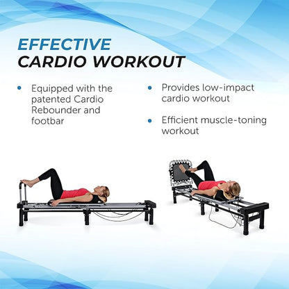 AeroPilates Reformer - Pilates Reformer Workout Machine for Home Gym - Cardio Fitness Rebounder- Up to 300 lbs Weight Capacity, Black