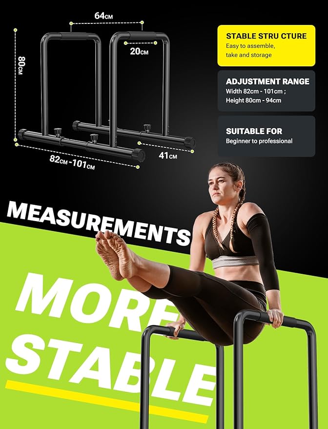 YOLEO Adjustable Dip Bar- 1100lbs Dip Station Portable