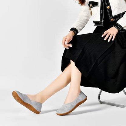 Women's Wide Toe Box Flats Shoes Knit Ballet Flat Slip-on Dress Walking Comfort Shoes