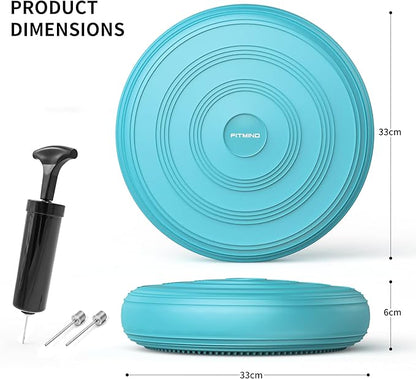 Inflated Wobble Cushion,Dyna Disc,Circular Non-slip Texture for Comfortable Sitting,Wiggle Seat to Improve Posture, Fitness, Stability for Sensory Kids Adults,Balance Seat with Pump for Core Strength