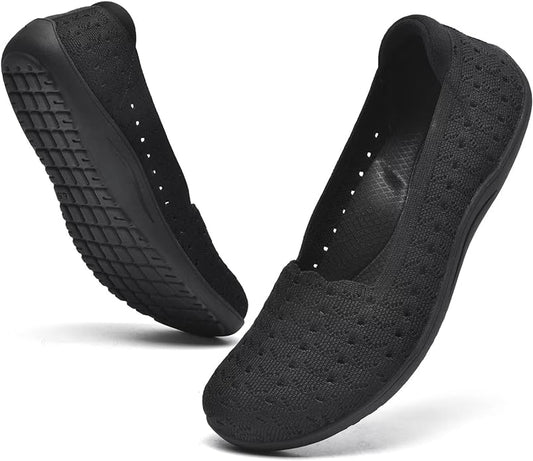 Women's Wide Toe Box Flats Shoes Knit Ballet Flat Slip-on Dress Walking Comfort Shoes