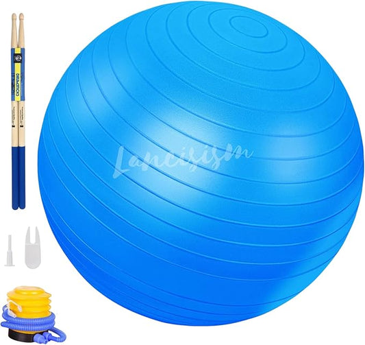 Cardio Drumming Equipment Set - 26" Exercise Ball with Pump and Weighted Cardio Drumming Sticks with Grips - Fitness Yoga Ball Drumsticks Workout for Balance, Rhythm, Aerobic Moves, Dance, Gymnastics