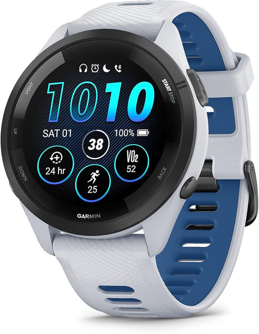 Garmin Forerunner 265 Running Smartwatch, Colorful AMOLED Display, Training Metrics and Recovery Insights, Whitestone and Tidal Blue (Renewed)