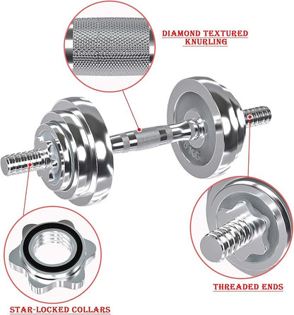 VIVITORY Fitness Dumbbells Set, Adjustable Weight Sets up to 11/22/44/66/110 lbs, with Metal Connecting Rod Used As Barbell, Chromed Weights, Hardcover Gift Box, Home Gym Work Out Training Equipment
